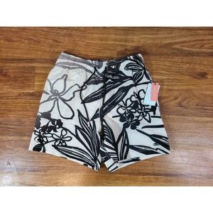 NWT Le Club Size Small Cream & Black Floral Swim Trunks